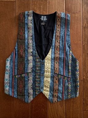 ODD Designs Multicolor Patterned Vest - Blue & Teal Stripes